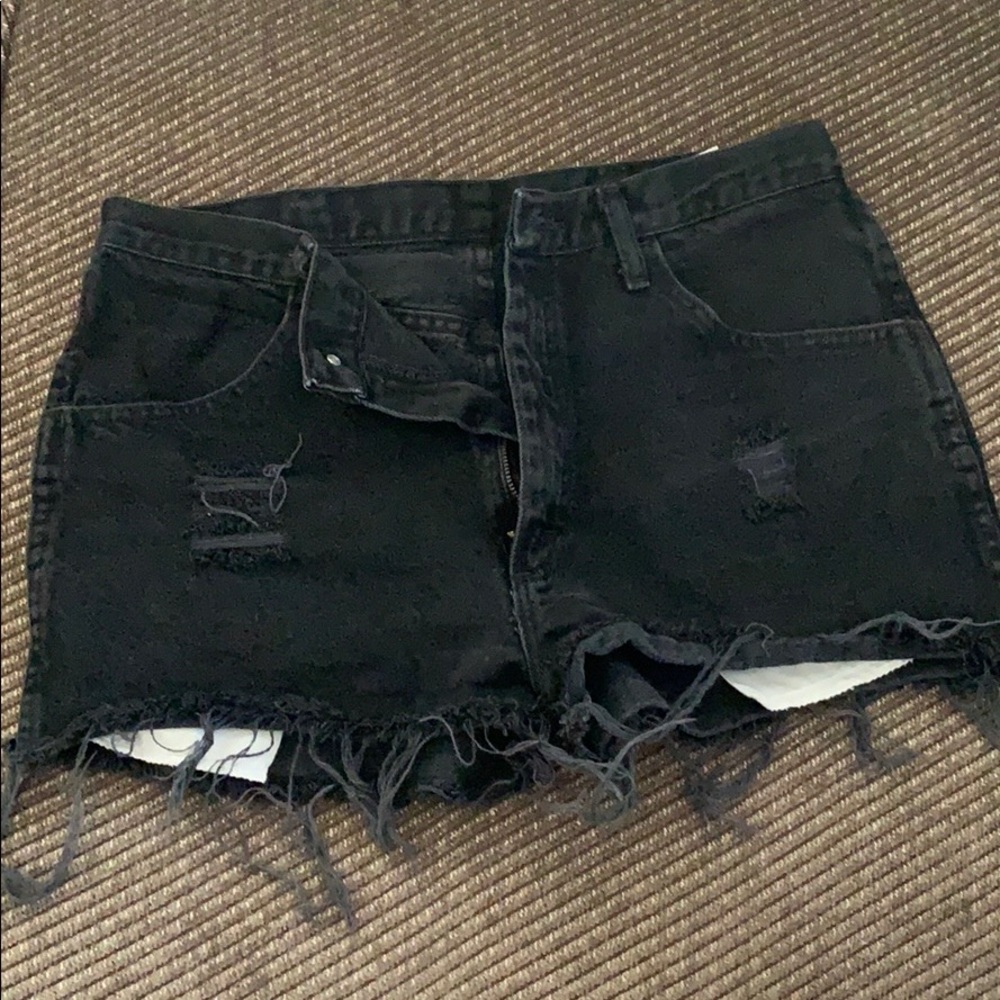 High Waisted Black Distressed Jean Shorts